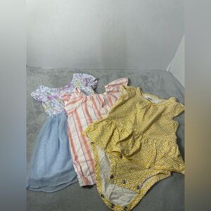 Floral, Striped, and Yellow Patterned Baby Dresses Sz 12m
